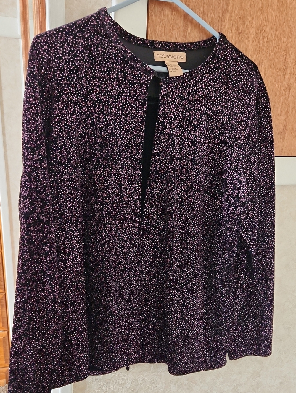 Large-Notations Purple Sparkle Velvet Front Open 2 Layers.